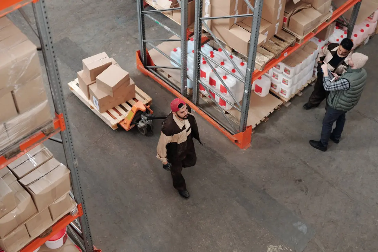 Warehouse worker with boxes
